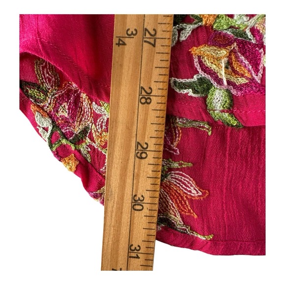 Figueroa & Flower Floral Blouse Pink Embroidered XL Button Roll‎ Tab Sleeve Fig - Picture 7 of 14